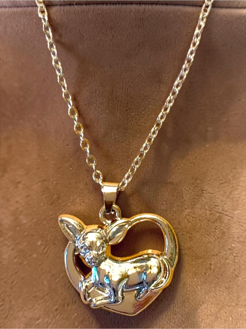 Silver-tone Chihuahua Heart Pendant Necklace Handmade